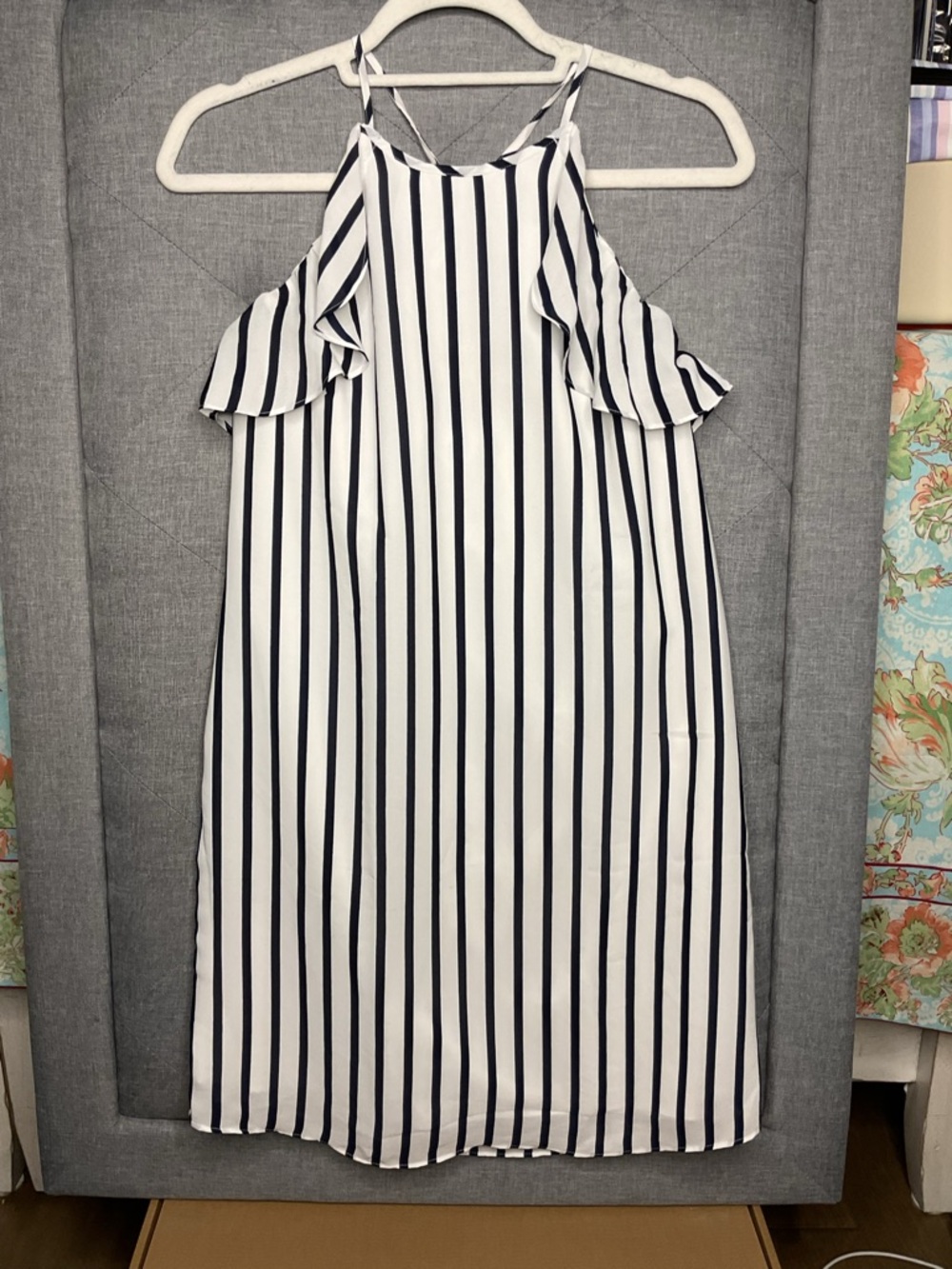 J.Crew Blue White Striped Halter Shift Dress XS Sleeveless Lined - Picture 7 of 10